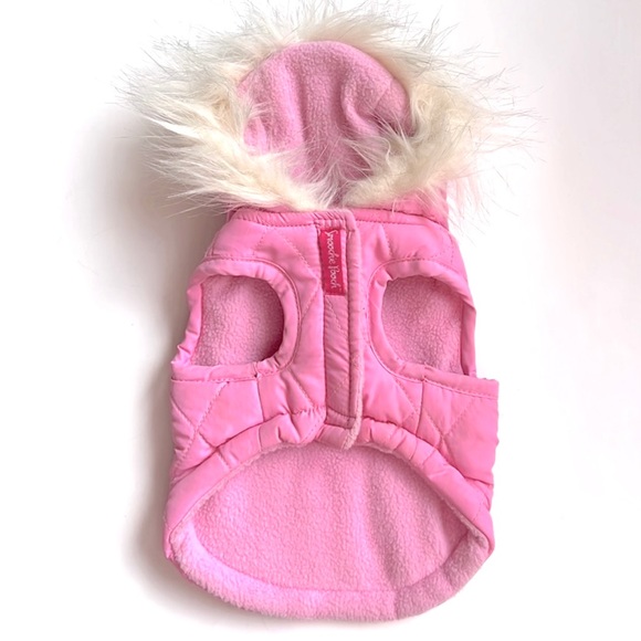 Baby Pink XXS Doggy Puffer Jacket w/Rhinestone Crown & Jewel 💎 Heart Buttons - Picture 4 of 5